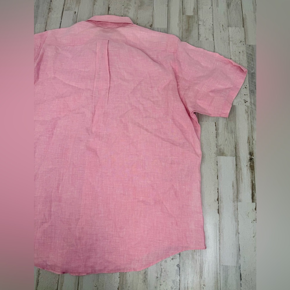 Brooks Brothers Button-Up Shirt Men XL Pink 100% Irish Linen Short Sleeve - Picture 8 of 9